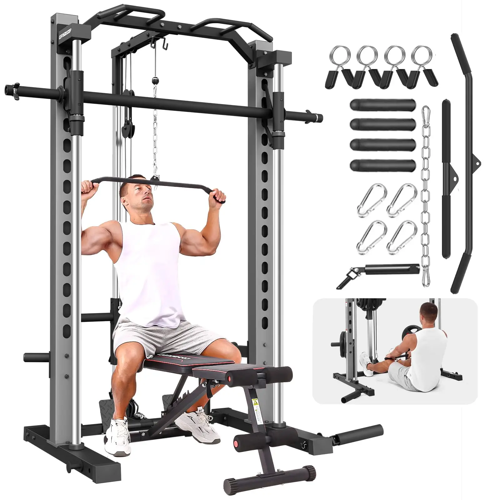 All-in-One Adjustable Smith Machine with LAT-Pull Down System