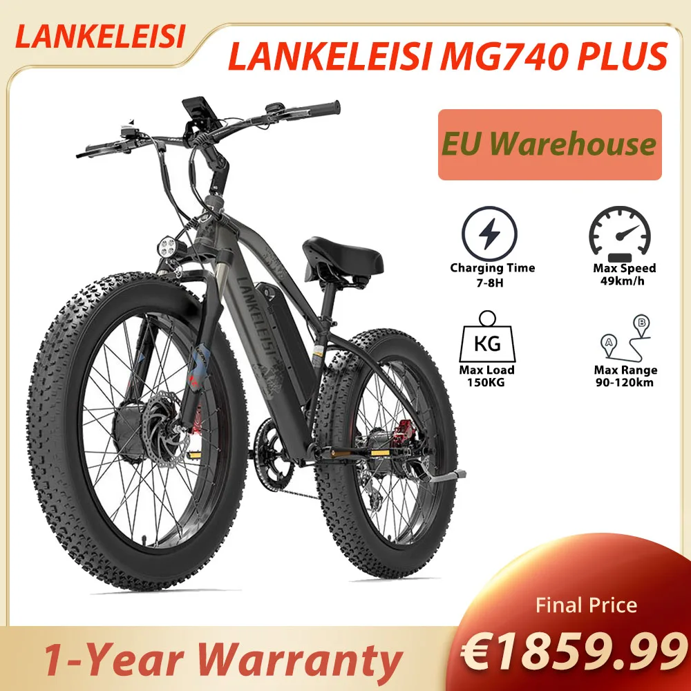 LANKELEISI MG740 PLUS Electric Bike 26*4.0'' Tires 1000W*2 Dual Motor 17.5Ah Battery 49km/h Max Speed 120KM Max Range