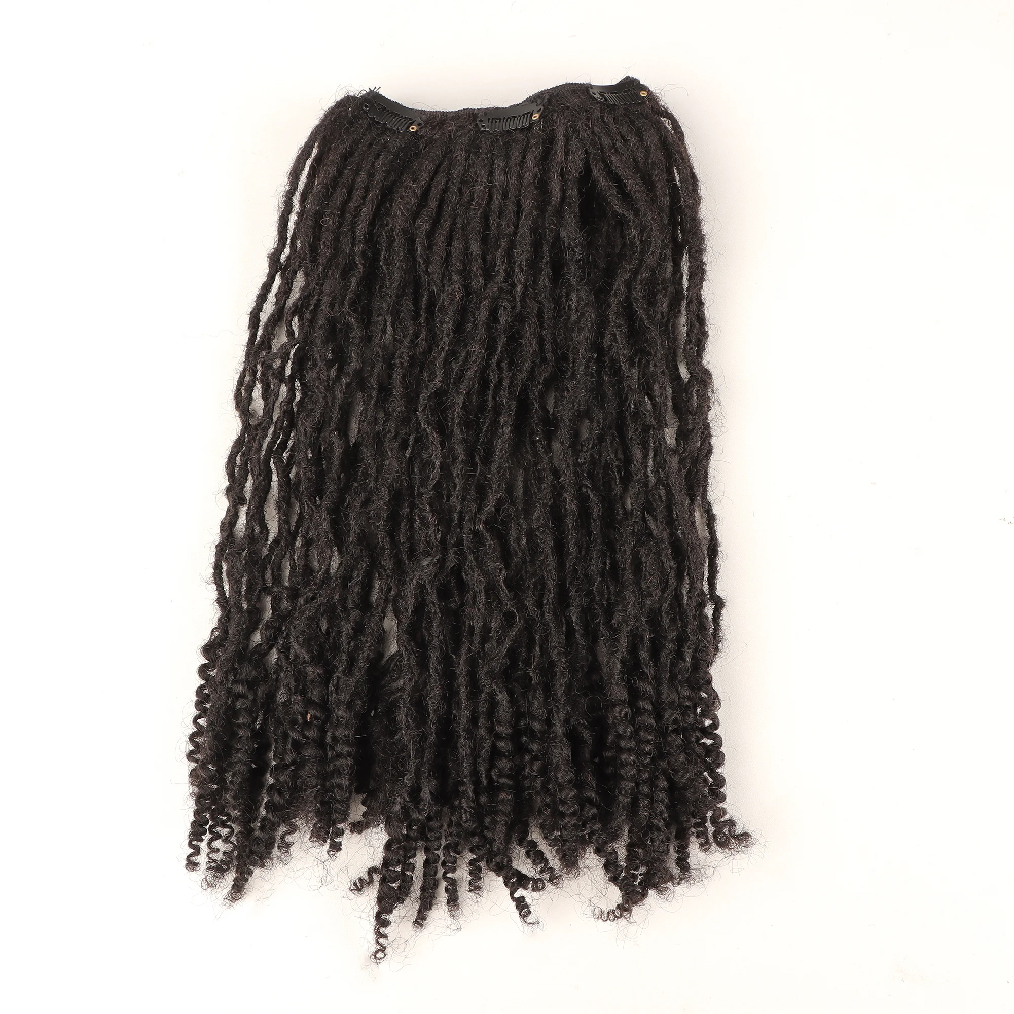 AHVAST Hot Clip in Interlocs Curly Ends Hair Extension 100% Human Hair Full Head Micro Locs Clip in Sister Locs Set