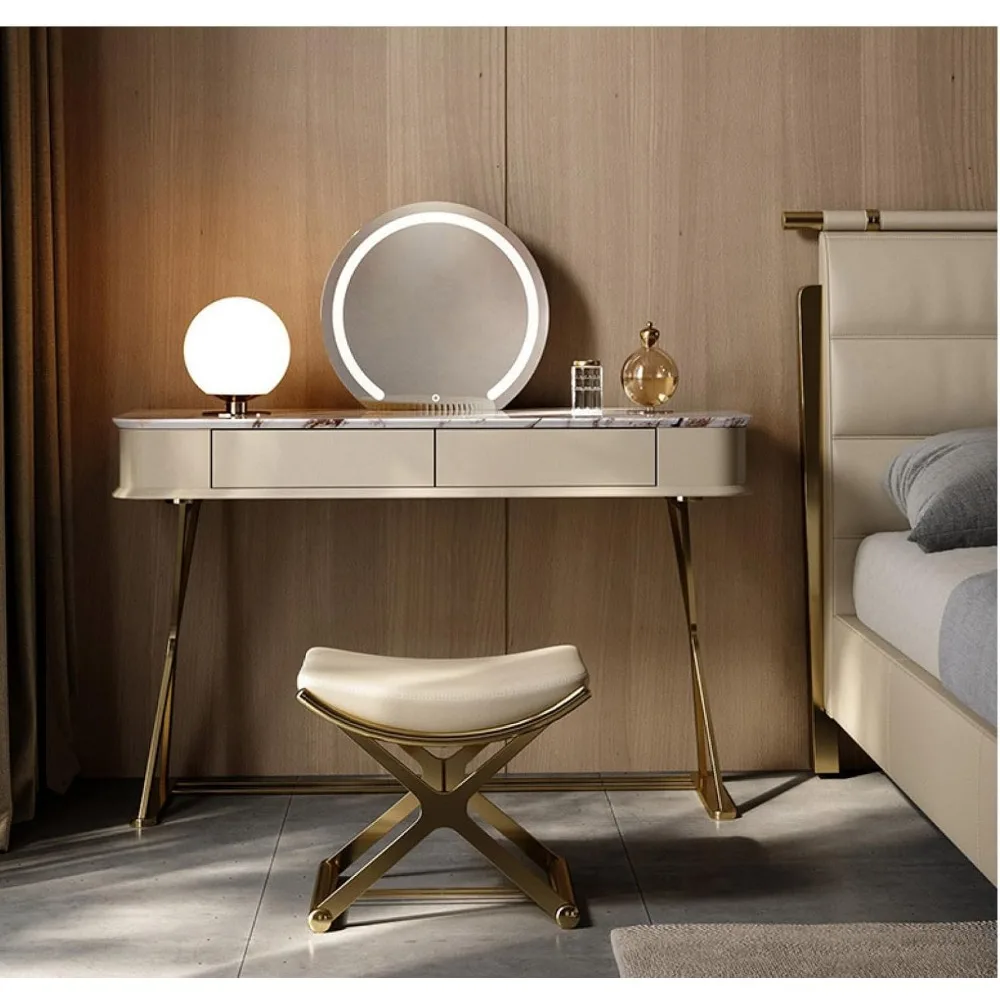 مقعد عثماني جلدي متعدد الأغراض مع أرجل معدنية بإطار X، مقعد مبطن للمكياج ومساحات المعيشة والحمامات #5