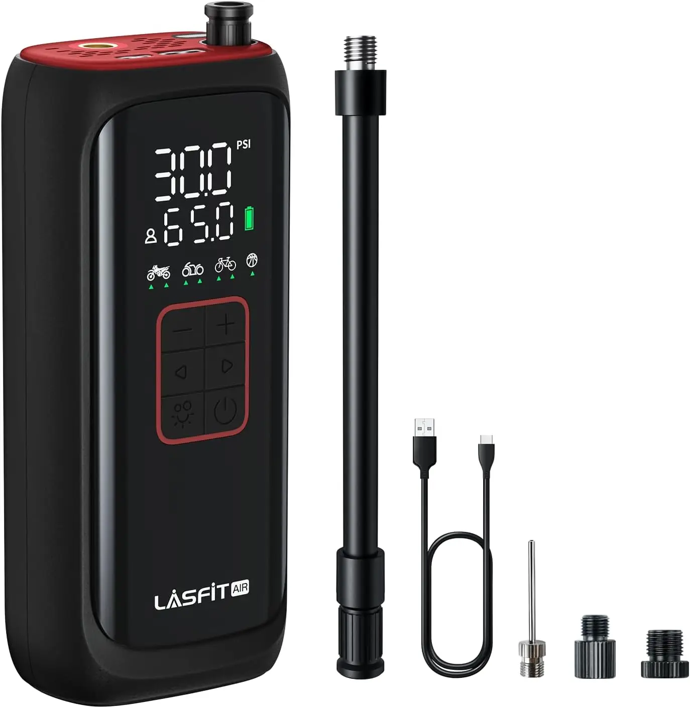 

LASFIT BM1 Electric Bike Pump 150PSI, 20s Fast Inflation, Digital Gauge, Smart Auto Stop, Schrader/Presta