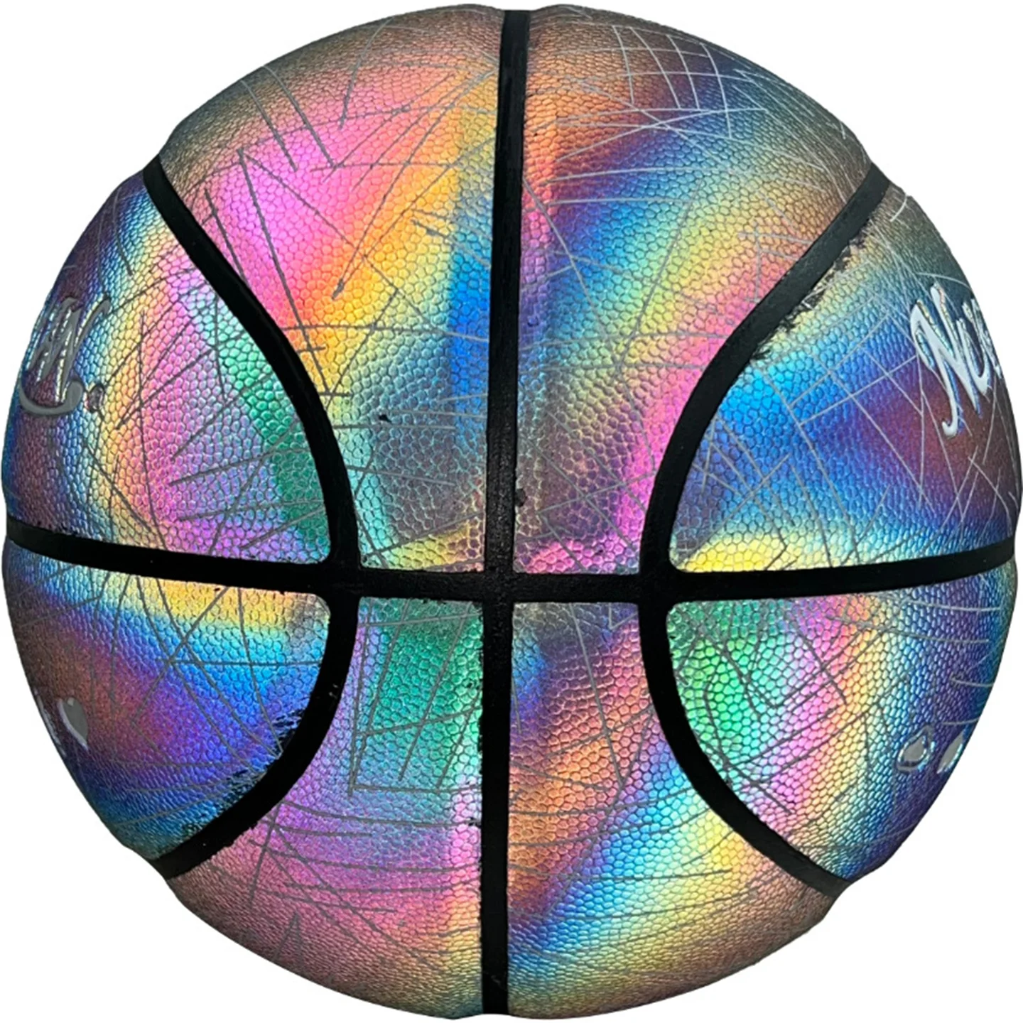 Size 7 Colorful Reflective Leather Basketball - Glow-in-the-Dark, Indoor/Outdoor, Student Competition