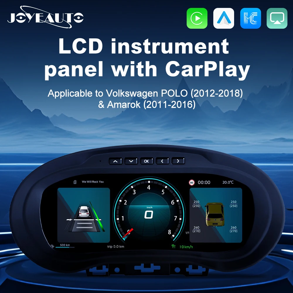 Painel de Instrumentos Digital LCD de 10 polegadas para Volkswagen Amarok Polo 2011-2018 - Cluster Virtual com Odômetro, Velocímetro e CarPlay Hi-Car
