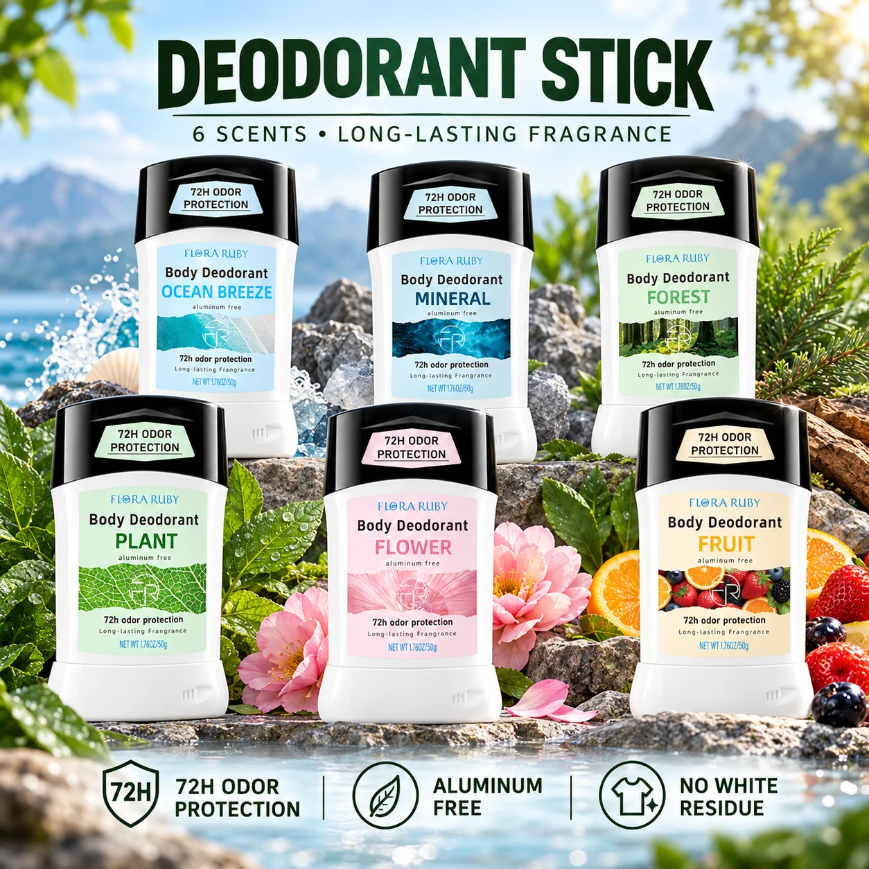FLORA Deodorant Stick Unisex Aluminium Free Antiperspirant Stick Anti-Perspirant Long-Lasting Fresh Scent A Must-Have for Dates