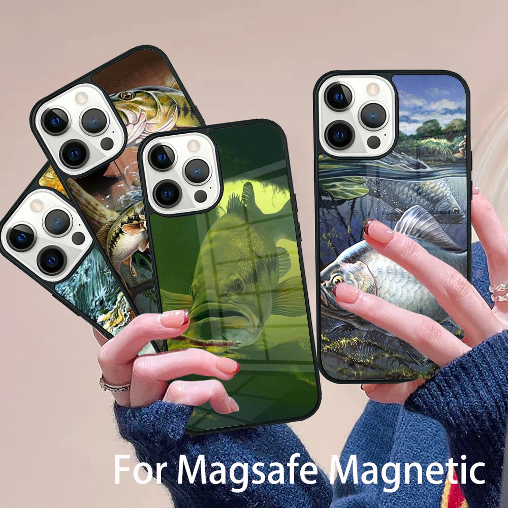 

Fish Fishing soprts Phone Case Magesafe Magnetic Wireless Charge Cover For IPhone 16 11 12 13 14 15 Pro Max Plus Mini