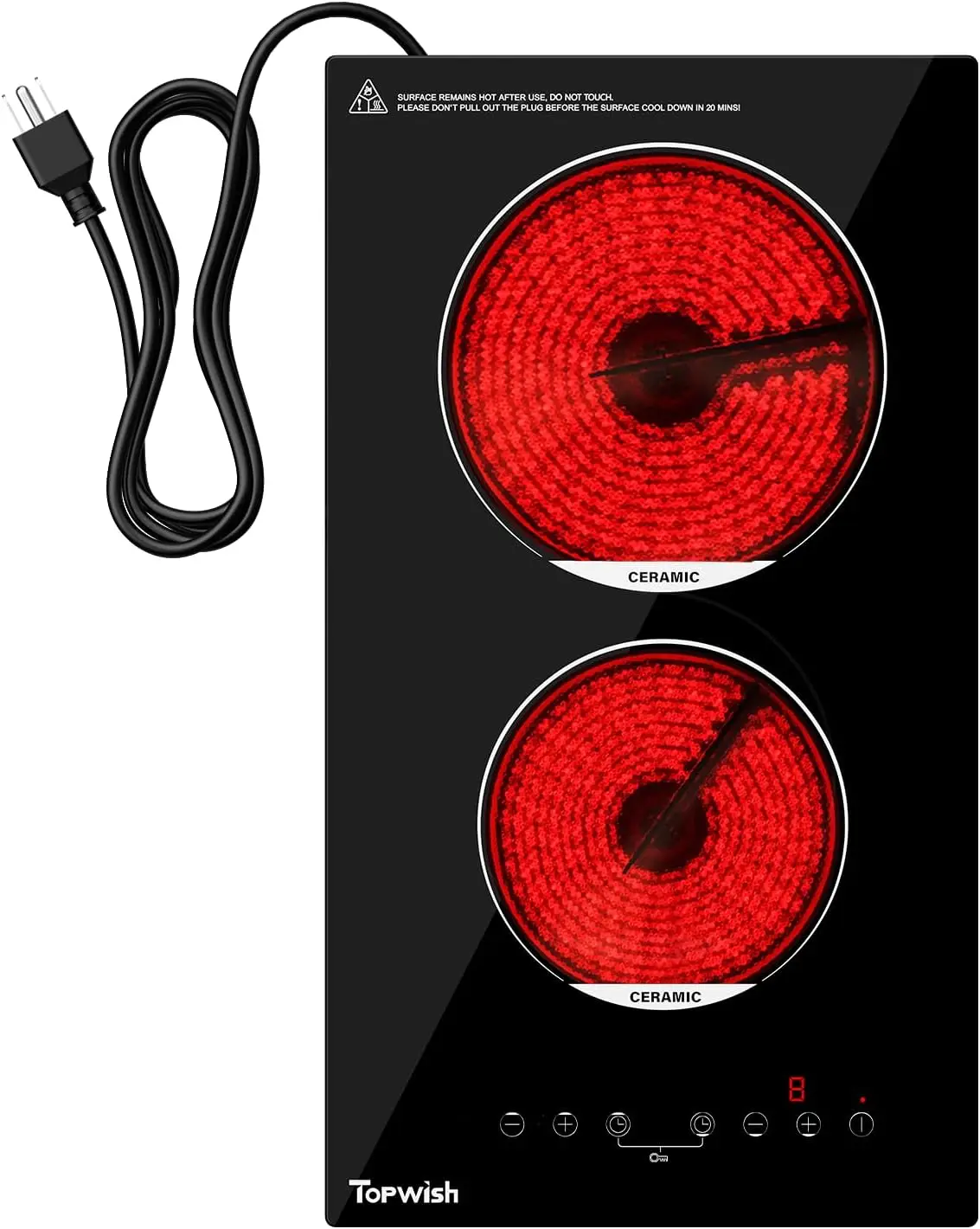 

2 Burner Electric Cooktop, 12 Inch Built-in Ceramic Cooktop, 120v Plug in Electric Stove Top Burner with Child Lock, Timer