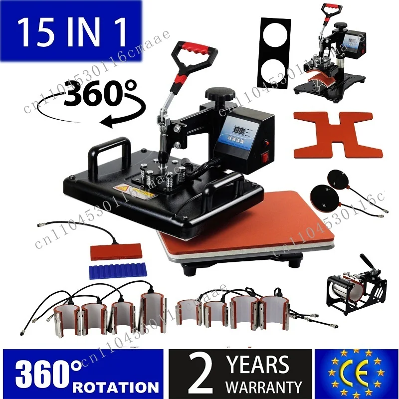15-In-1 heat transfer printer for mugs/hats/t-shirts/shoes/bottles/pens/footballs, 2-year warranty