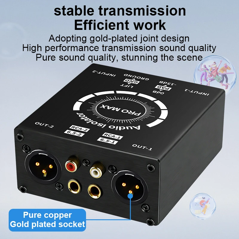 3Pin XLR/RCA/TS/TRS Ground Loop Noise Isolator Box Multi-Purpose Hum Eliminator for Home and Office Theater Audio Playing System