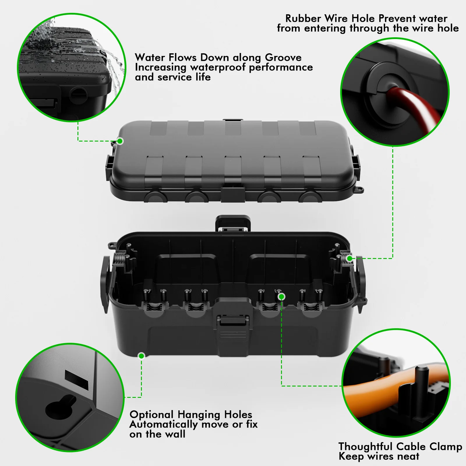 Scatola elettrica media per esterni - Ciabatta e coperchio impermeabile IP54 con 6 porte via cavo - Custodia resistente alle intemperie per timer