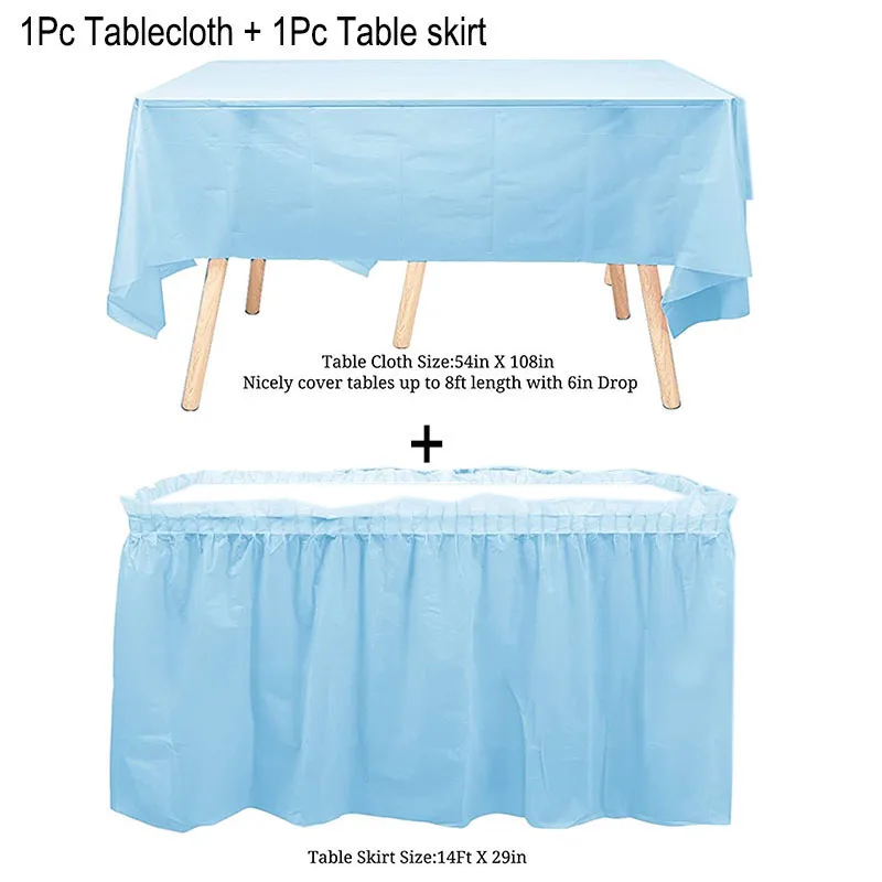 Plastic Tablecloth + Table Skirts Rectangle Disposable Tables Cover Stain Proof for Party Wedding Reception Baby Shower Birthday