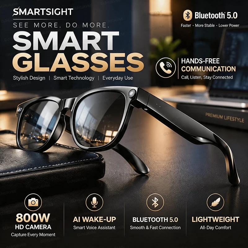 New 800W Camera Upgrade AI Smart Glasses Men Real-time Language Translation Photo Video Recording Music ChatGPT Call Sunglasses