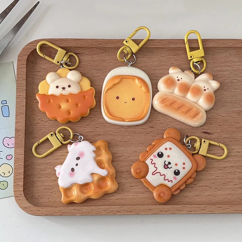 2 pçs dos desenhos animados comida chaveiro criativo simulado comida chaveiro pingente kawaii carro chaveiro mochila decoração acessórios presentes