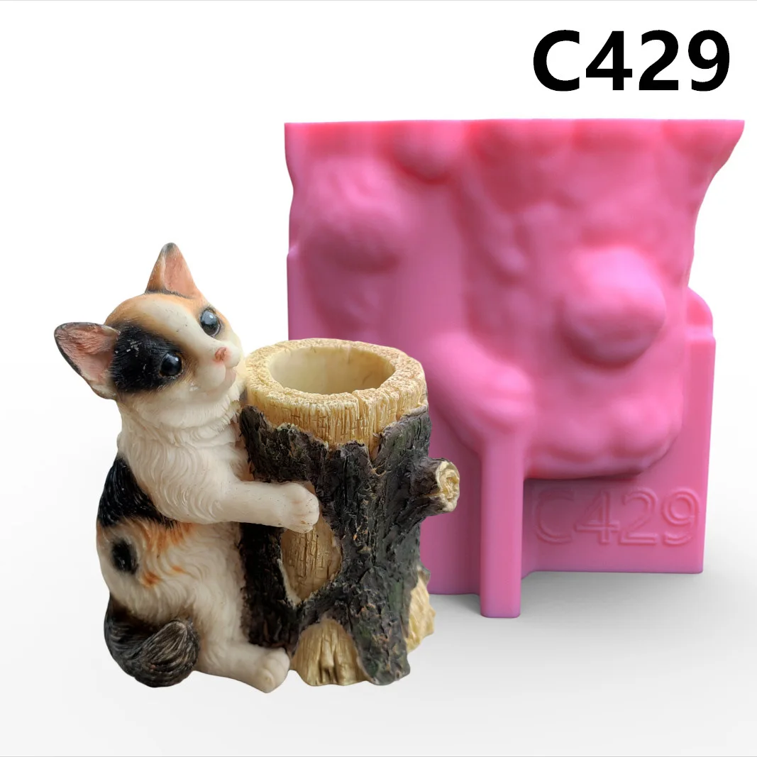 

Cat Storage Pen Holder Vase Flower Pot Ashtray Silicone Mold Scented Mold For Gypsum and Concrete Stone Carving Art Ornaments Ho