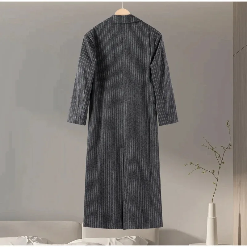 Women's Coat Jacket Stripe Turn-Down Collar Dropped Shoulders Female Jackets Oversized Classic Autumn Long Coats For Ladies