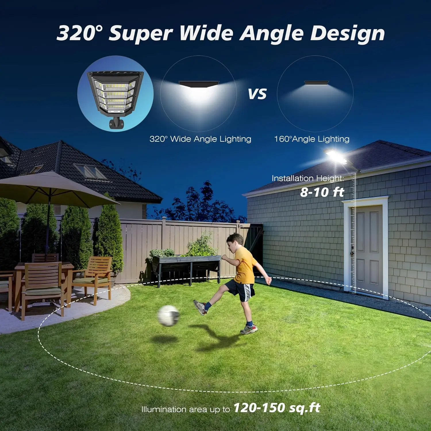 Solar outdoor light with motion sensor, waterproof wide-angle floodlight, safety light with remote control, courtyard path light