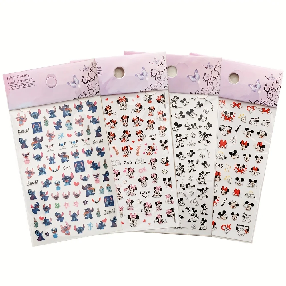 Pegatina de dibujos animados de Disney, pegatina de uñas de anime de Mickey Mouse y Stitch de Disney, pegatina de uñas de Disney hecha a mano DIY