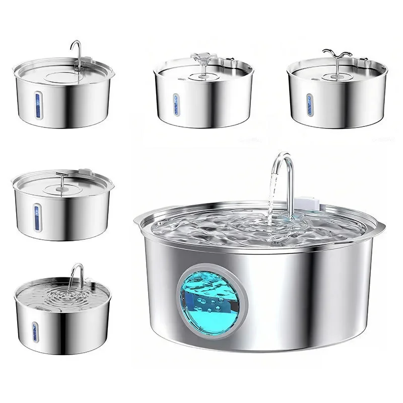 7L Stainless Steel Pet Water Dispenser Ultra-Quiet Pet Water Fountain Automatic Circulation Filtration for Dogs Cats Multi-Pet