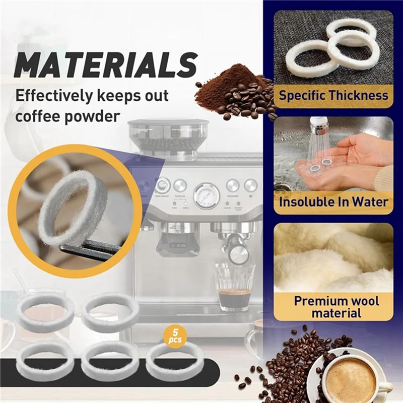 

ABVJ-10Pcs Felt Washer Replacement For Breville Espresso BES870 Felt Washer Lower Burr Wool Ring For Cleaning Coffee Machine