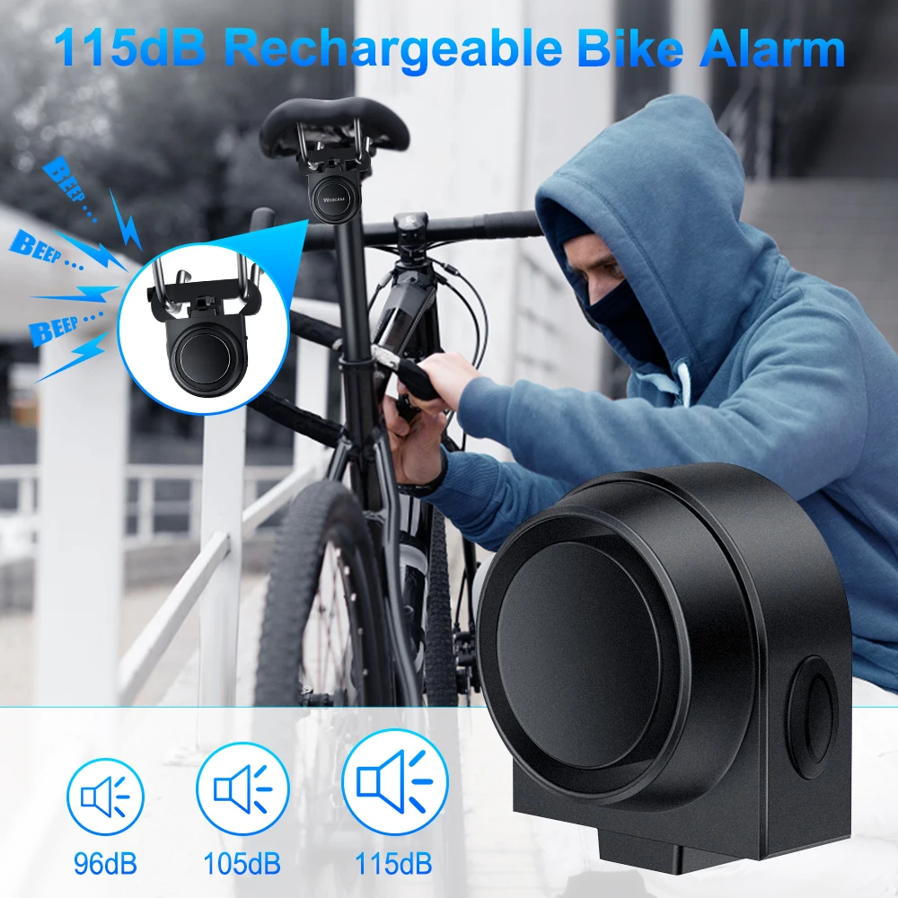 Camluxy Bike Alarm with Remote and Seatwork Holder Wireless Vehicle Security Alarm USB Rechargeable Anti Theft Security System