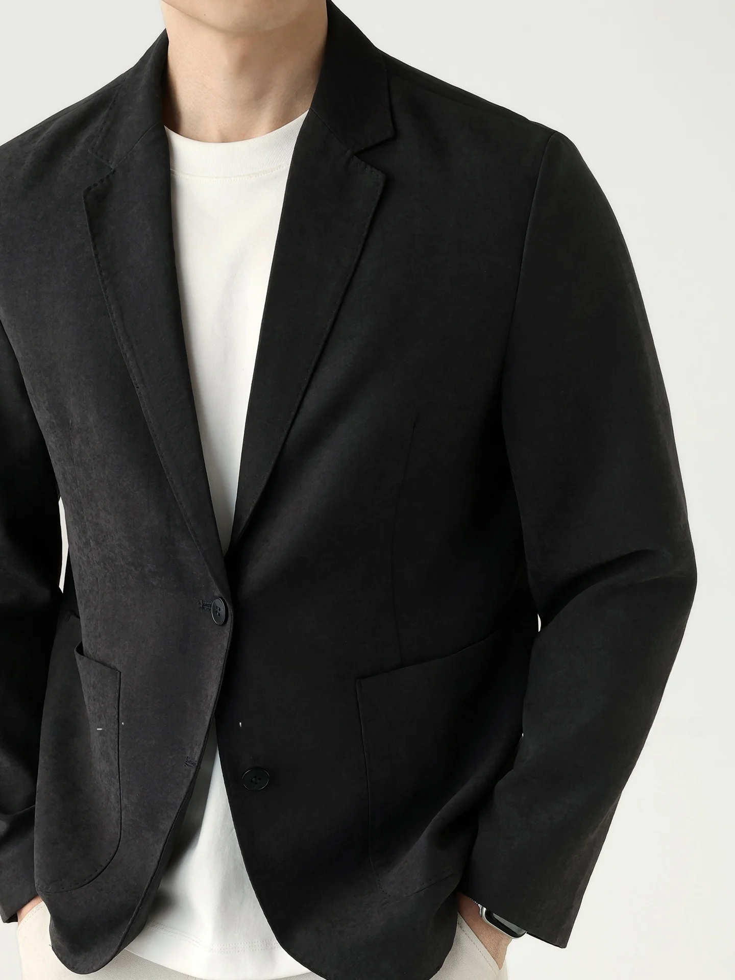Elegant Gentleman Italian Style Matte Texture Plain Collar Men's Early Autumn Business Casual Jacket Breathable Polyester Fiber