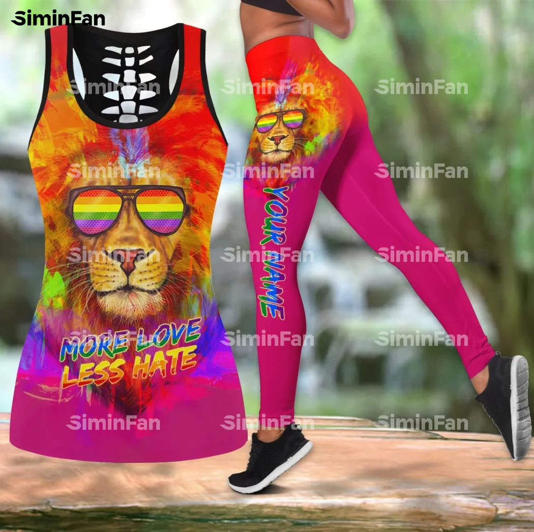 Amor orgulho lgbt lions 3d cheio impresso tanque superior legging mulheres colete calça ternos feminino outfit verão duas peças conjunto yoga roupa esportiva