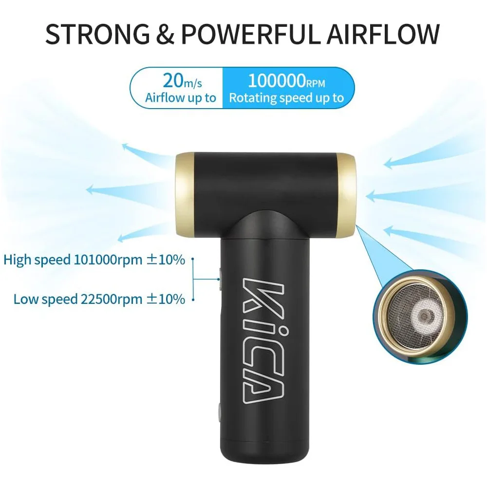 100000RPM KICA Jetfan 2 Air Blower ventilatore Turbo portatile Duster ad aria compressa detergente per tastiera per Computer Wireless per PC Car Camera