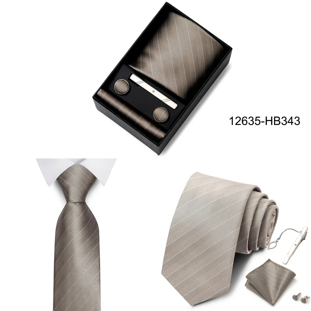 Heißer Verkauf Urlaub Geschenk Box Für Männer 8 cm Krawatte Taschentuch Manschettenknopf Clip Set Blau Druck Hochzeit Geschenk Fit Business – Detail 7