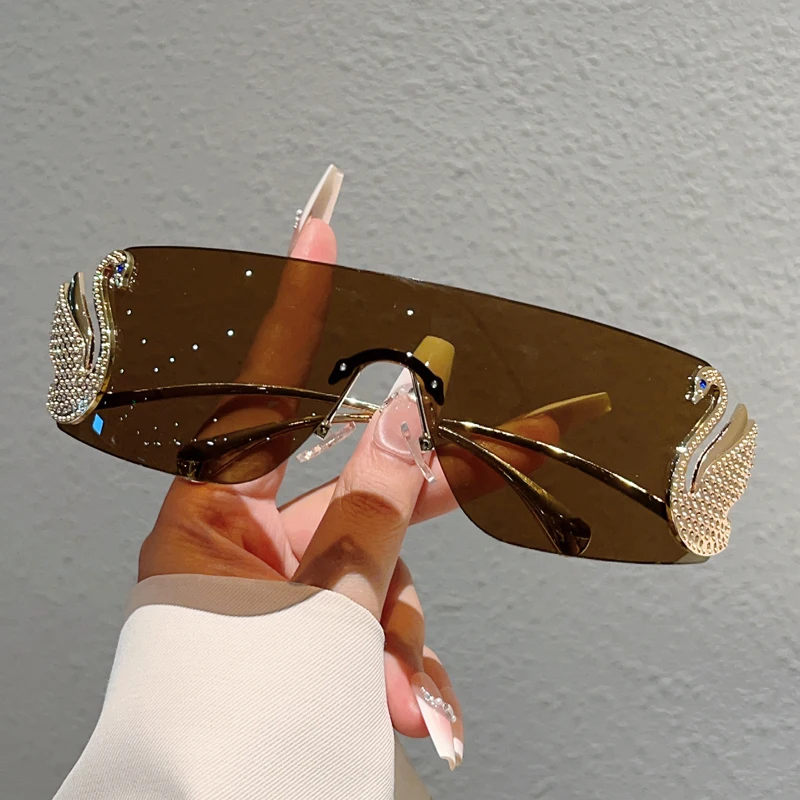 KAMMPT Randlose Y2k-Sonnenbrille für Damen, modisch, Monoblock-Farbverlaufsfarben, 2025, neue trendige Luxus-Markendesign-Dekor-Sonnenbrille – Detail 6