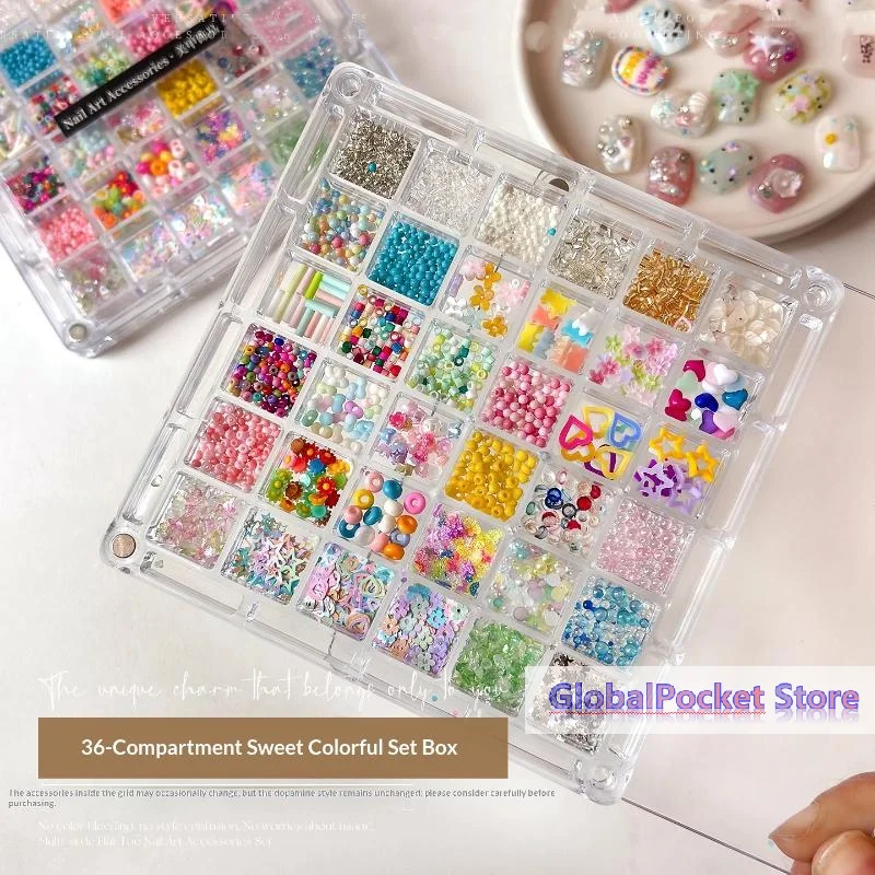 [TG823]1 Box 12/36 Grids Mix Colors/Sizes 3D Nail Little Flower Candy Beads Set Nail Decoration DIY Manicure Accessories