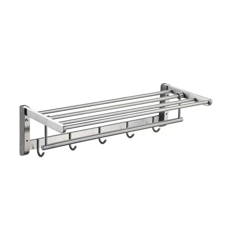 Bath towel rack stainless steel folding towel rack non perforated bath towel rack bright bathroom storage rack