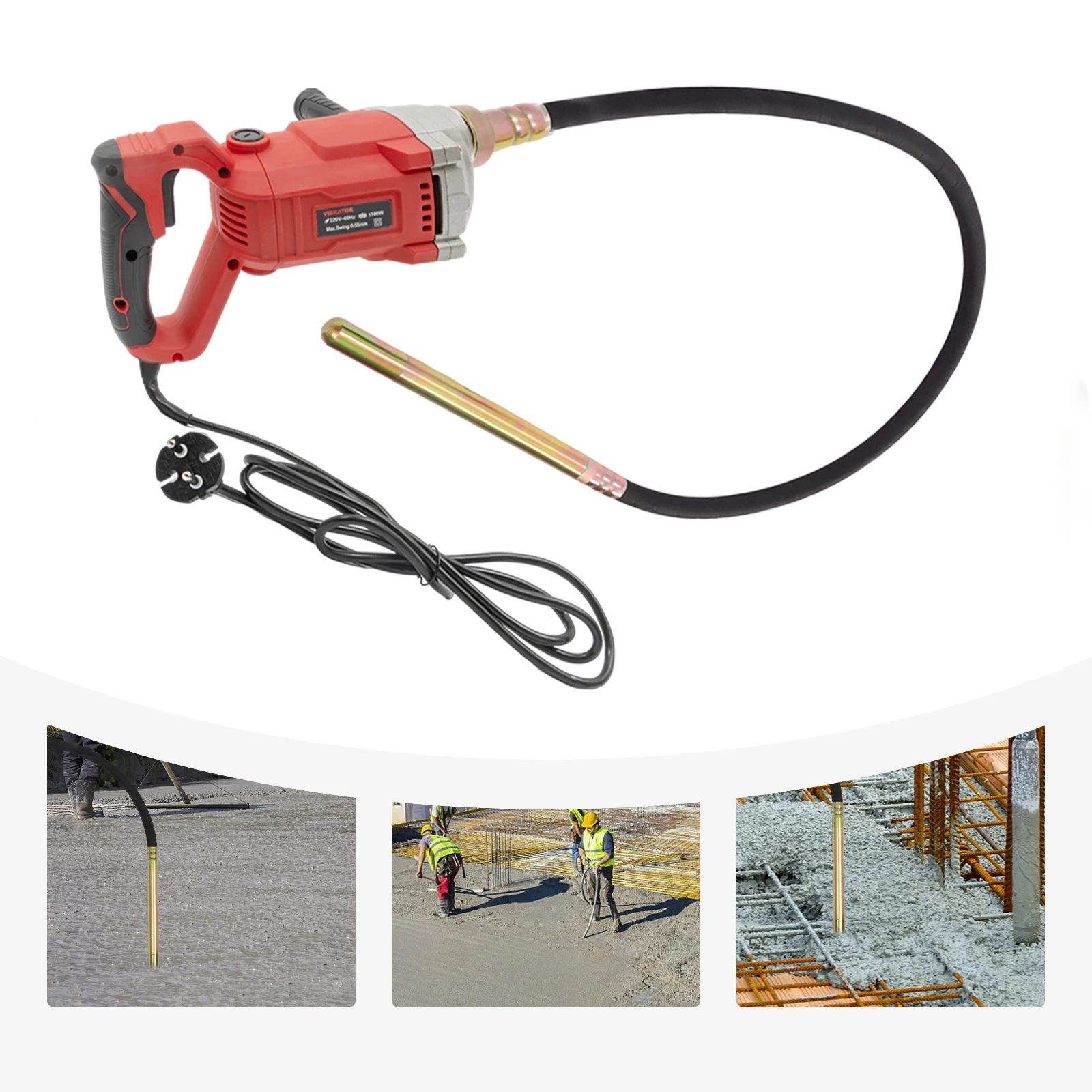 1100W Electric Concrete Vibrator With 2M Wave Rod Tools Hand-held Portable Suitable For Various  Construction Structure