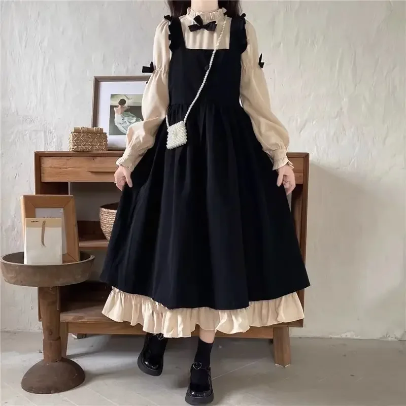 

Slimming Midi Skirt Two Piece Set Spring Fashion Casual Polyester Fiber Sweet College Style Vest Dress Women's Student Loose