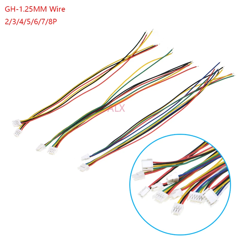 10szt Micro JST GH 1.25 2/3/4/5/6/7/8 Pin Męskie złącze wtykowe z kablami przewodowymi 150mm Pojedyncze złącze 28AWG 1.25MM 2P/3P/4P/5P