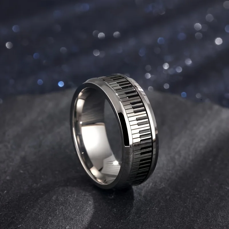 Fashion Stainless Steel Piano Ring Hypoallergenic Jewelry for Men, Ideal Opening Graduation Gift for Music Lovers