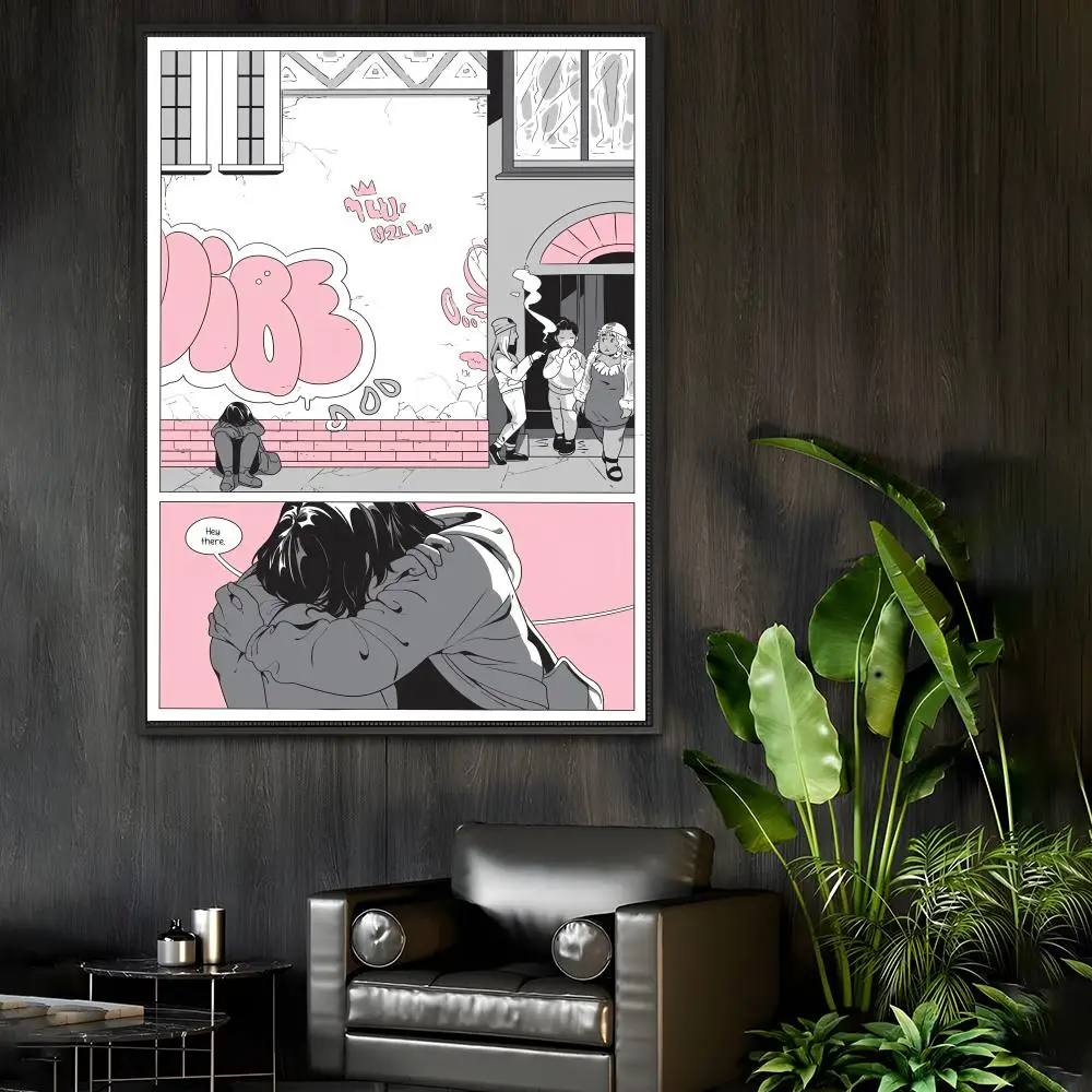 Pink Comics Ins Girl Poster Home Living Bed Room Bar Hallway Sticky Wall Art Printing Waterproof Aesthetic Decor
