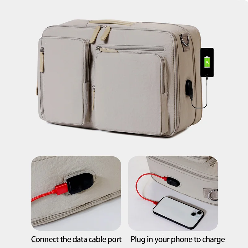 الحد الأدنى النايلون للجنسين حقيبة السفر سعة كبيرة مريحة USB كمبيوتر محمول للأعمال على ظهره الجافة / الرطبة فصل عارضة Backpac #5