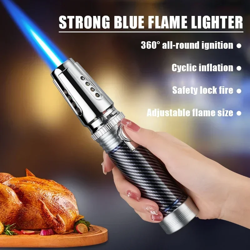 New 1300℃ Spray Gun Turbo Metal Blue Flame Gas Lighter Kitchen Cooking Smoking Accessories Windproof BBQ Cigar Lighters