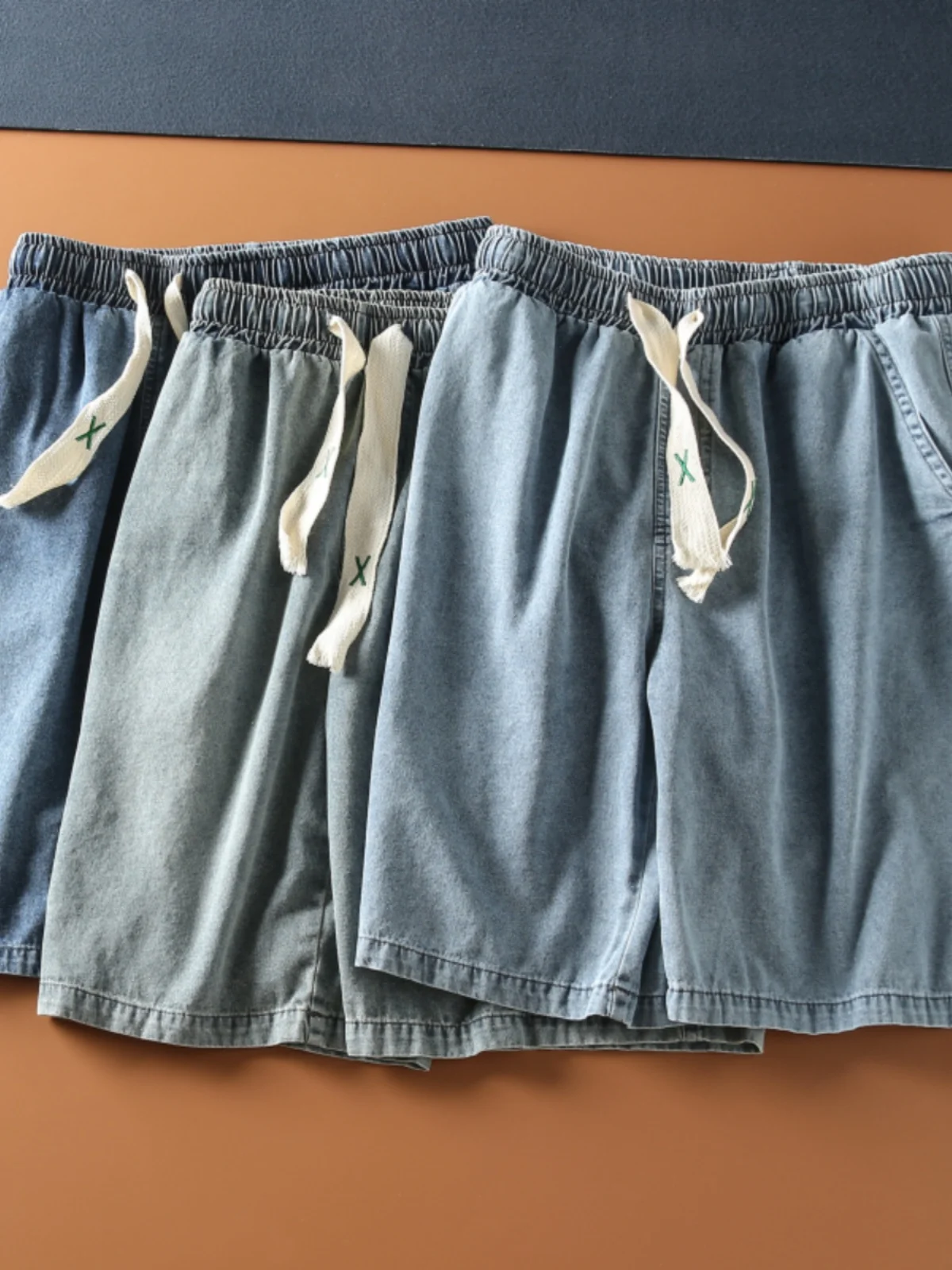 

Summer Lightweight Men's Elastic Waist Sports Casual Straight Leg Jeans orts Waed Vintage Five-Point Pants ort orts