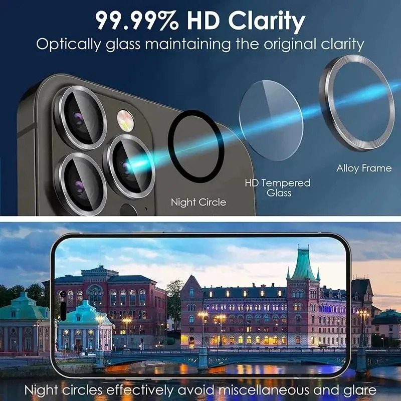3PCS Camera Lens Protector For iPhone 16 15 14 13 Pro Max 15 16 Plus Metal Ring Protector Glass For iPhone 13 mini Camera Lens