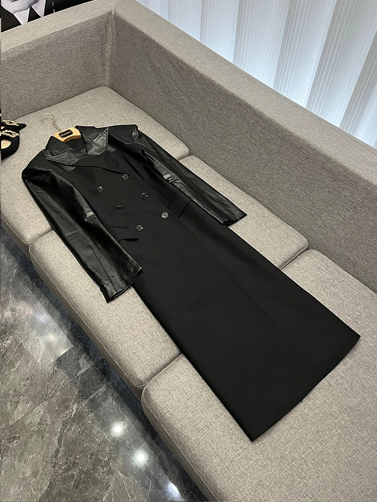 

Faionable Cool Leather Patchwork Design Coat Windbreaker Outerwear L04072 Regular JF Ele Aosphere Long Sve Cotton