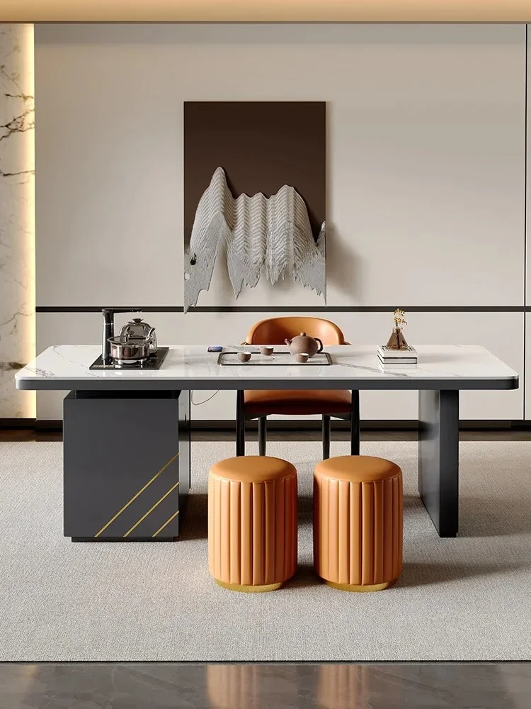 Stone Plate Table-Chair Set Modern Minimalist Office Tea Table Kettle All in One Set