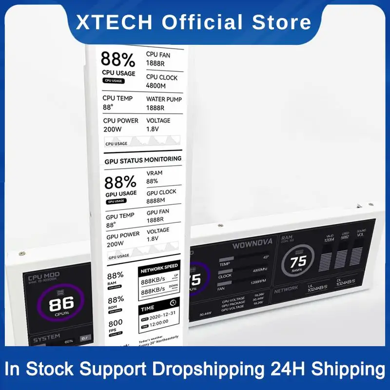 xtech-monitor-temperatura-computer-da-88-pollici-festo-dinamico-supportato-schermo-secondario-ips-tipo-c-cpu-ram-hdd-dati-fps-monitor