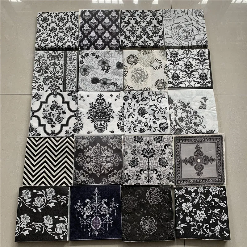 20 vintage napkins paper tissue decoupage black white flower towel birthday wedding party home hotel decor Guardanapo serviettes