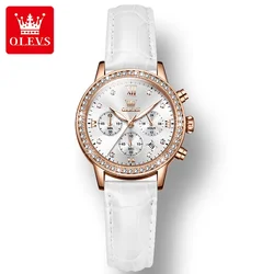 OLEVS-Montres à quartz multifonctions pour femmes, montre-bracelet étanche à la mode avec bracelet en PU, chronographe et calendrier, 9933