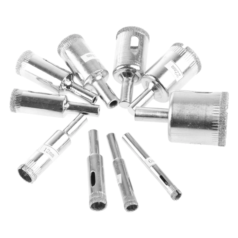 Vendita calda 10 pz diamante rivestito foro centrale sega Set di punte da trapano strumenti per piastrelle marmo vetro ceramica