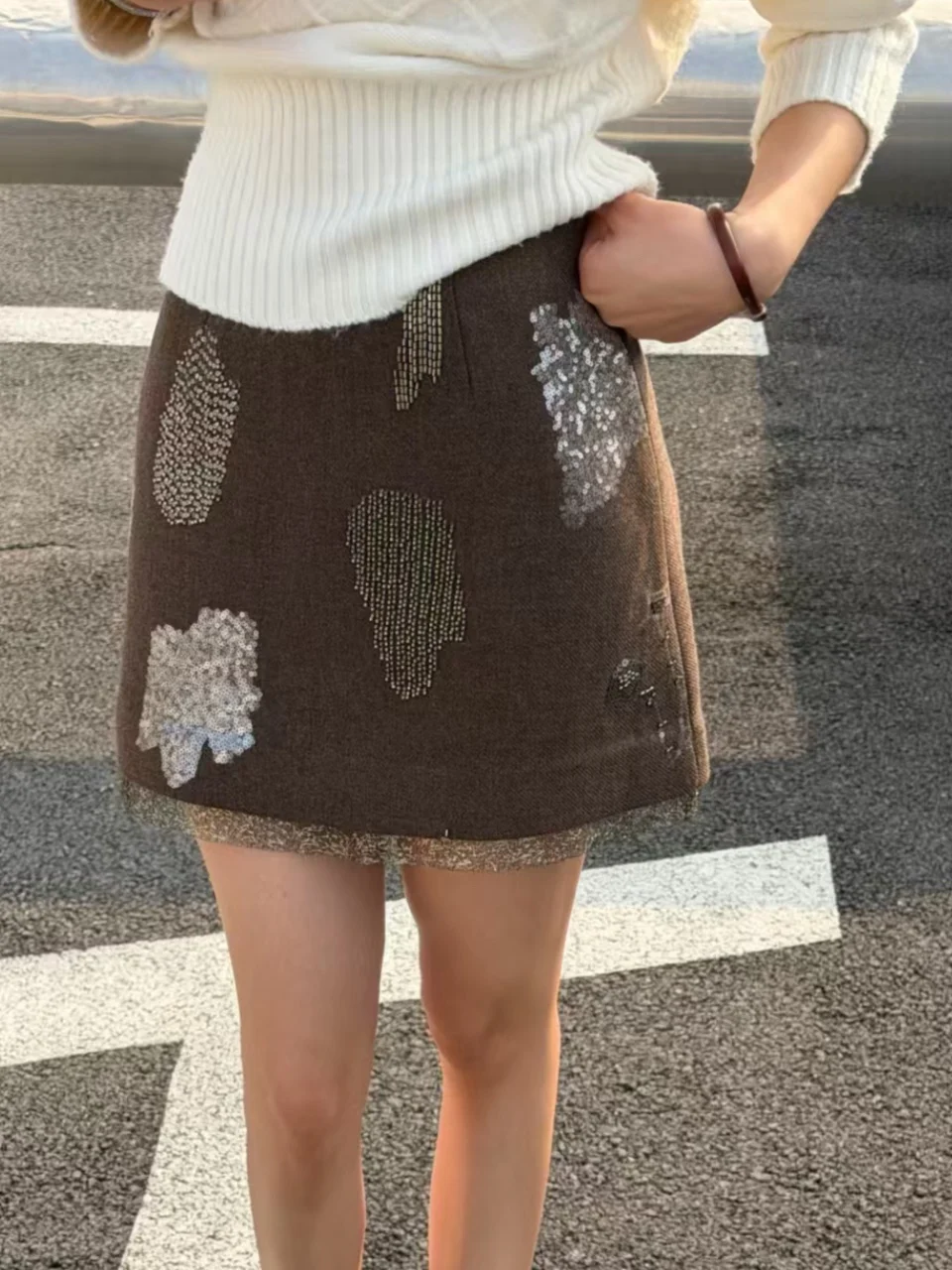 

Slimming High Waist Faionable Heavy Bead Women's Skirt f-length A-Line Polyester Fiber Skin-friendly Breathable