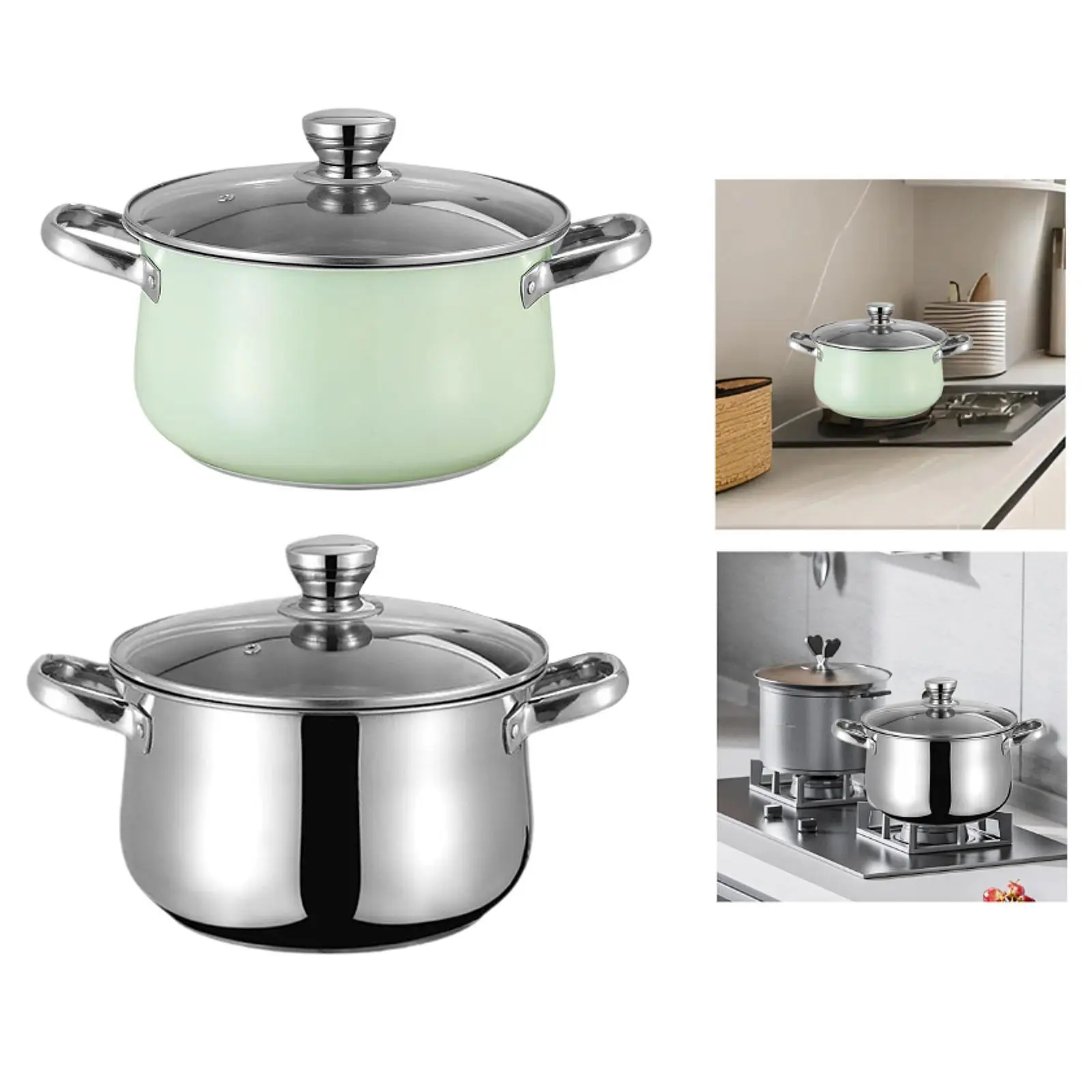 

Stainless Steel Pot Stainless Steel Soup Pot Deep Multiuse Compatible Cookware Non Stick Stockpot for Kitchen Breakfast