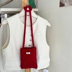 Korean Style Mini Knitted Handbag Korean Thick Wool Crochet Handbag Autumn and Winter Versatile Carry-on Bag New