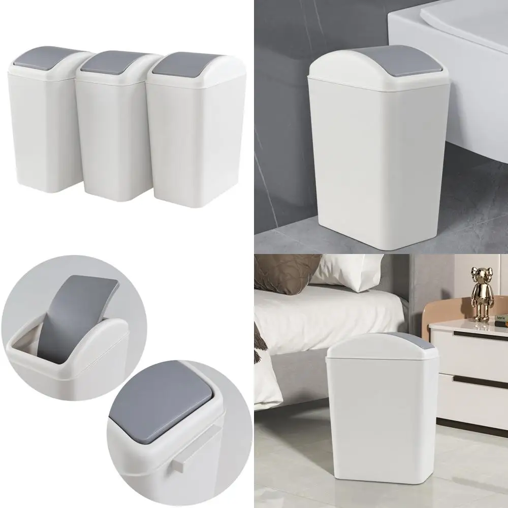 

Set of 3 Plastic Swing-Top Trash Bins, 4.5 Gallon Capacity