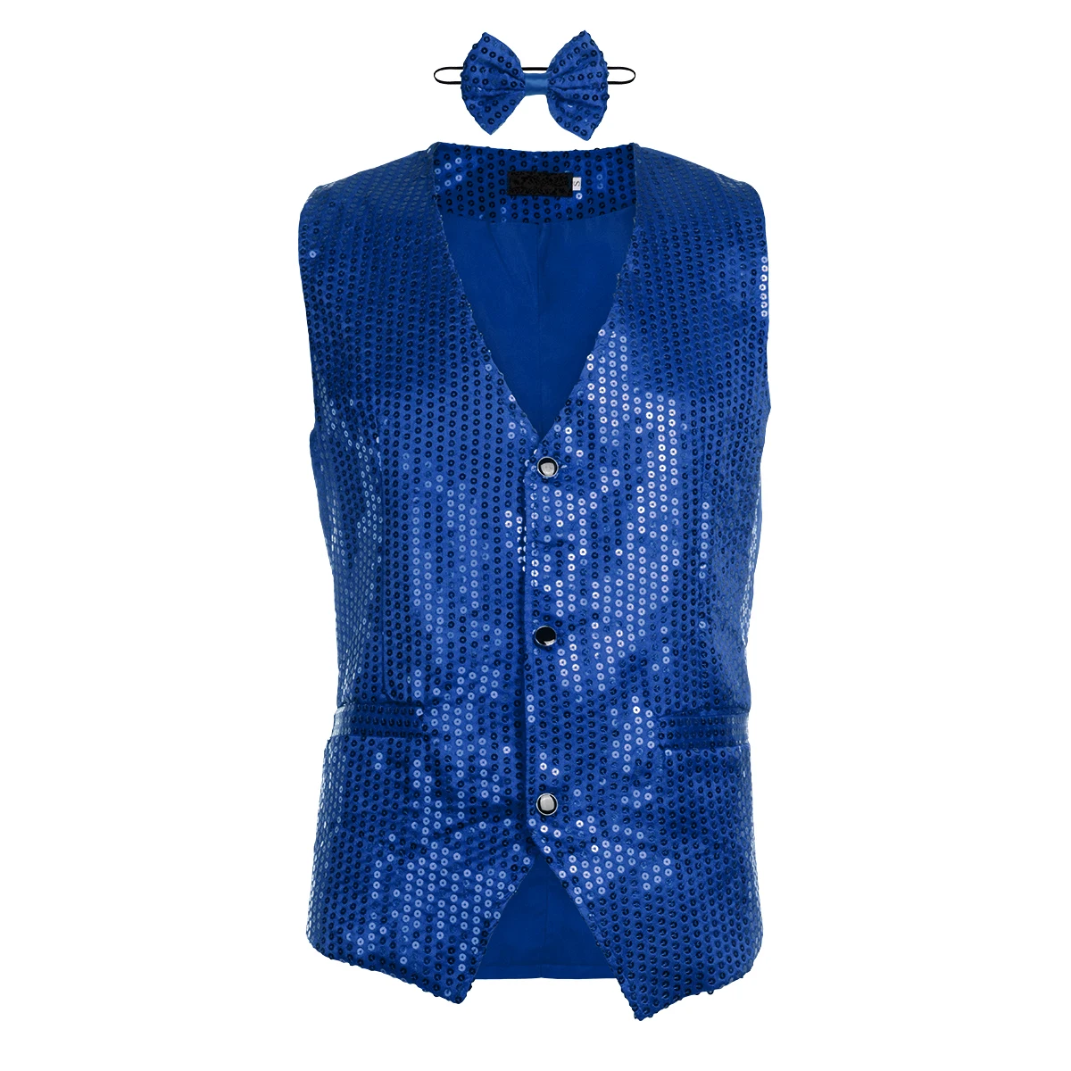 Male Sequin Blazer Button Waistcoat Vest with Bow Tie Fashion Men's Business Evening Wedding Party Glitter Sleeveless Slim Vest